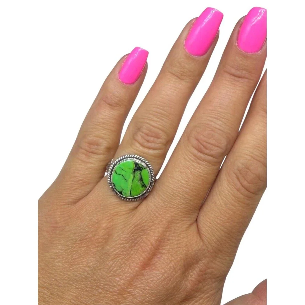 Green Matrix Turquoise Ring Size 7 Solid 925 Sterling Silver